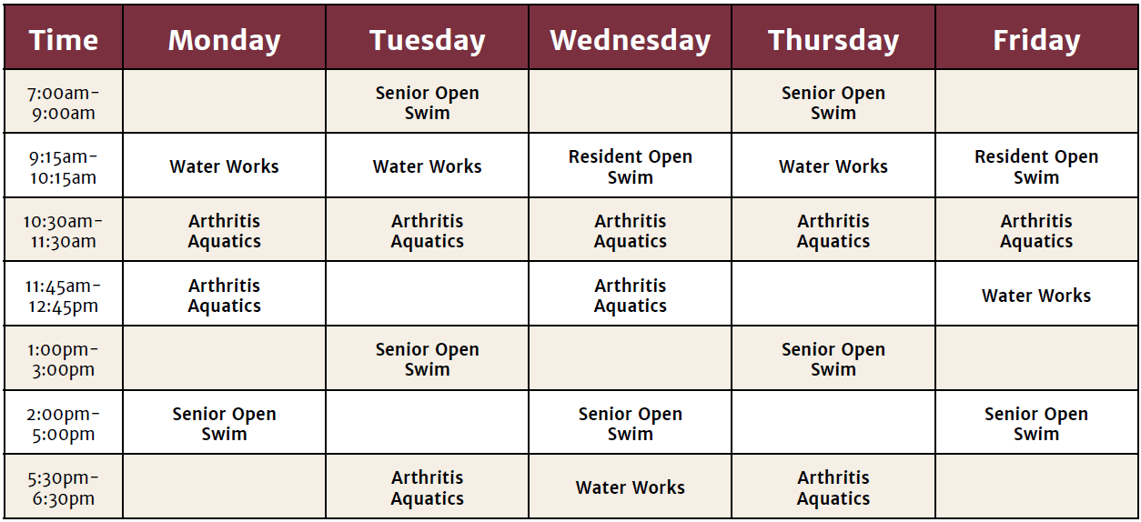 Aquatics Center Schedule Aquatics Center Schedule