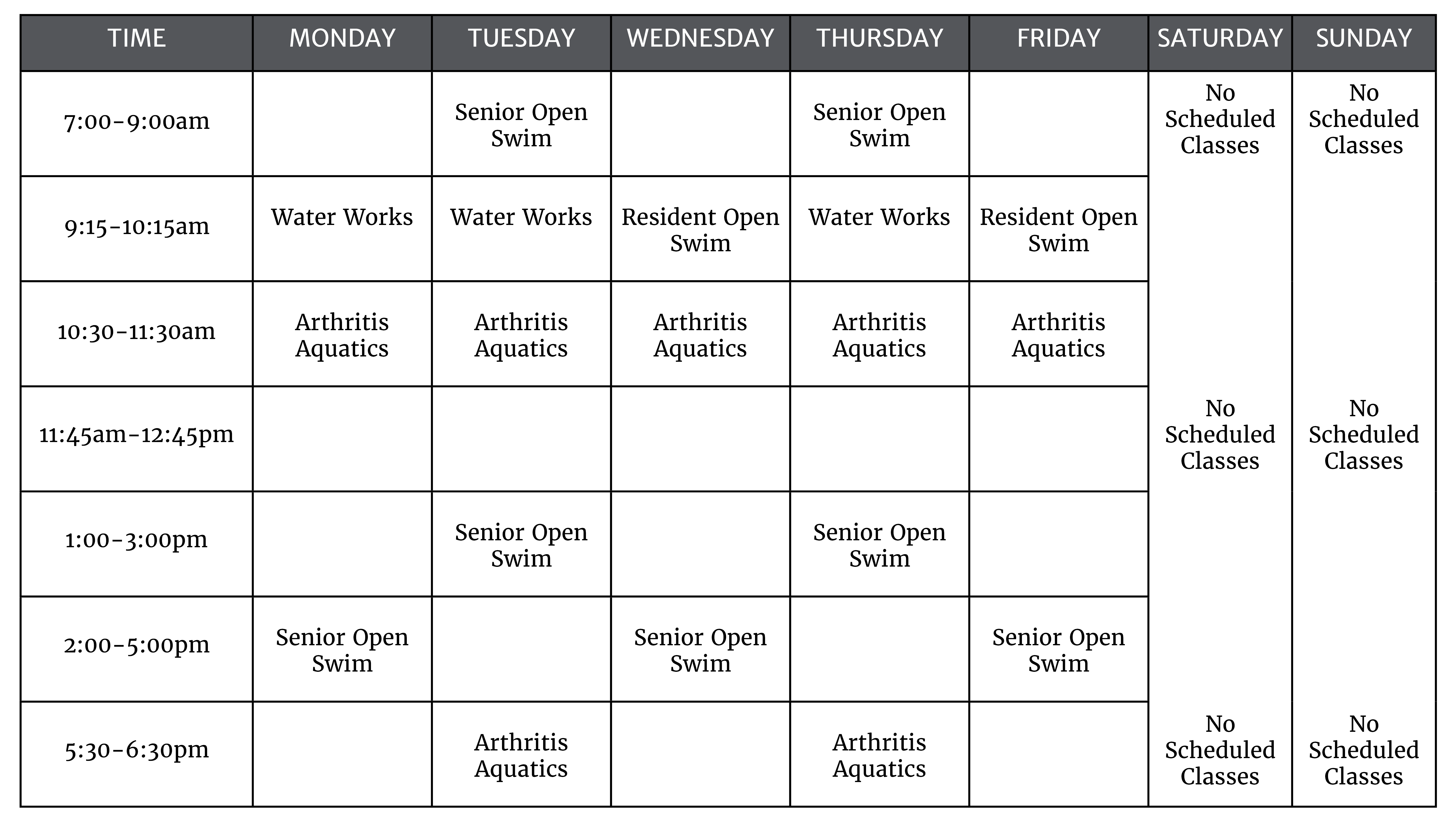 Aquatics Center Schedule